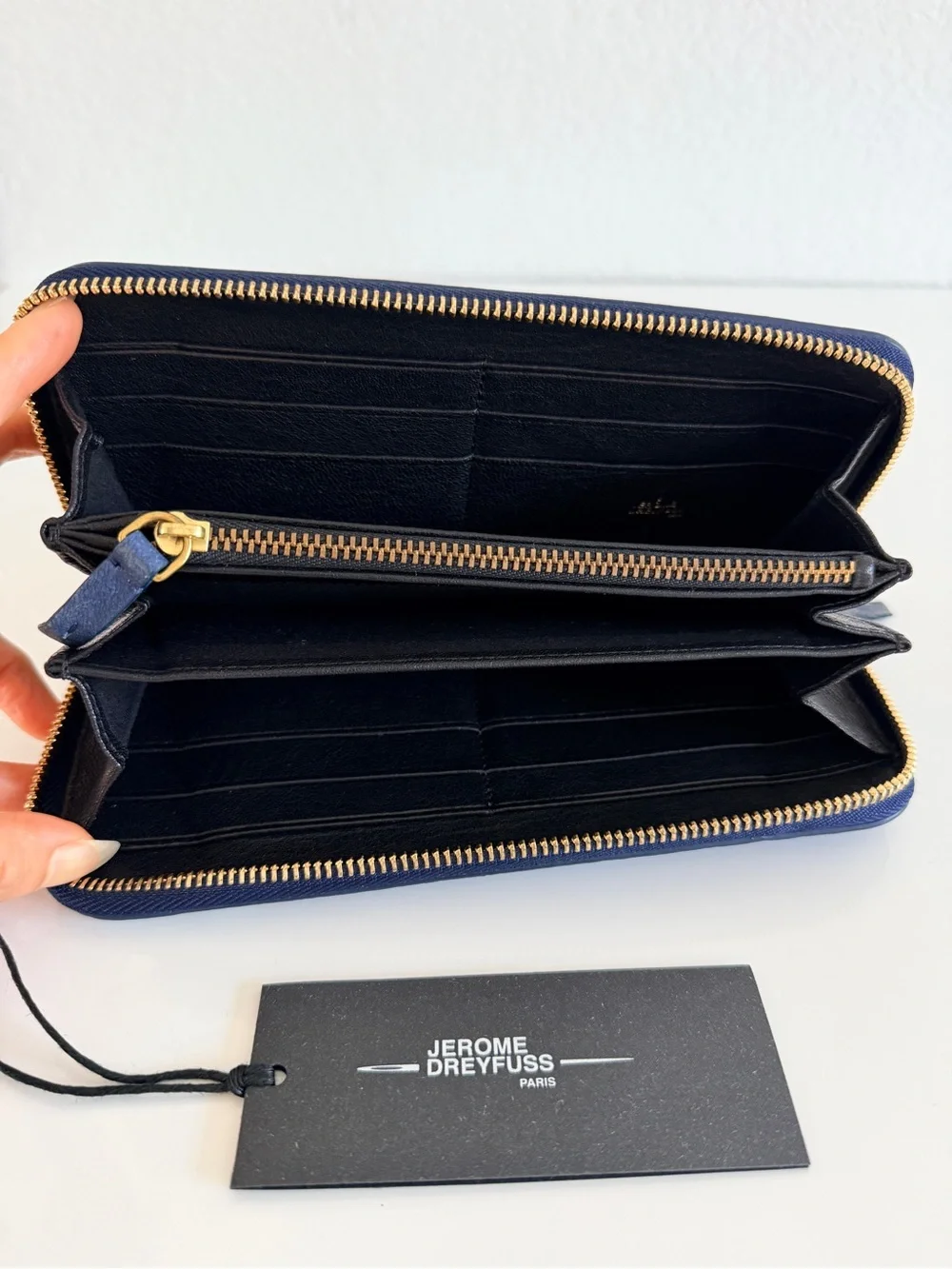 Jerome Dreyfuss Blue Tie-Dye Zip Wallet with Gold Studs